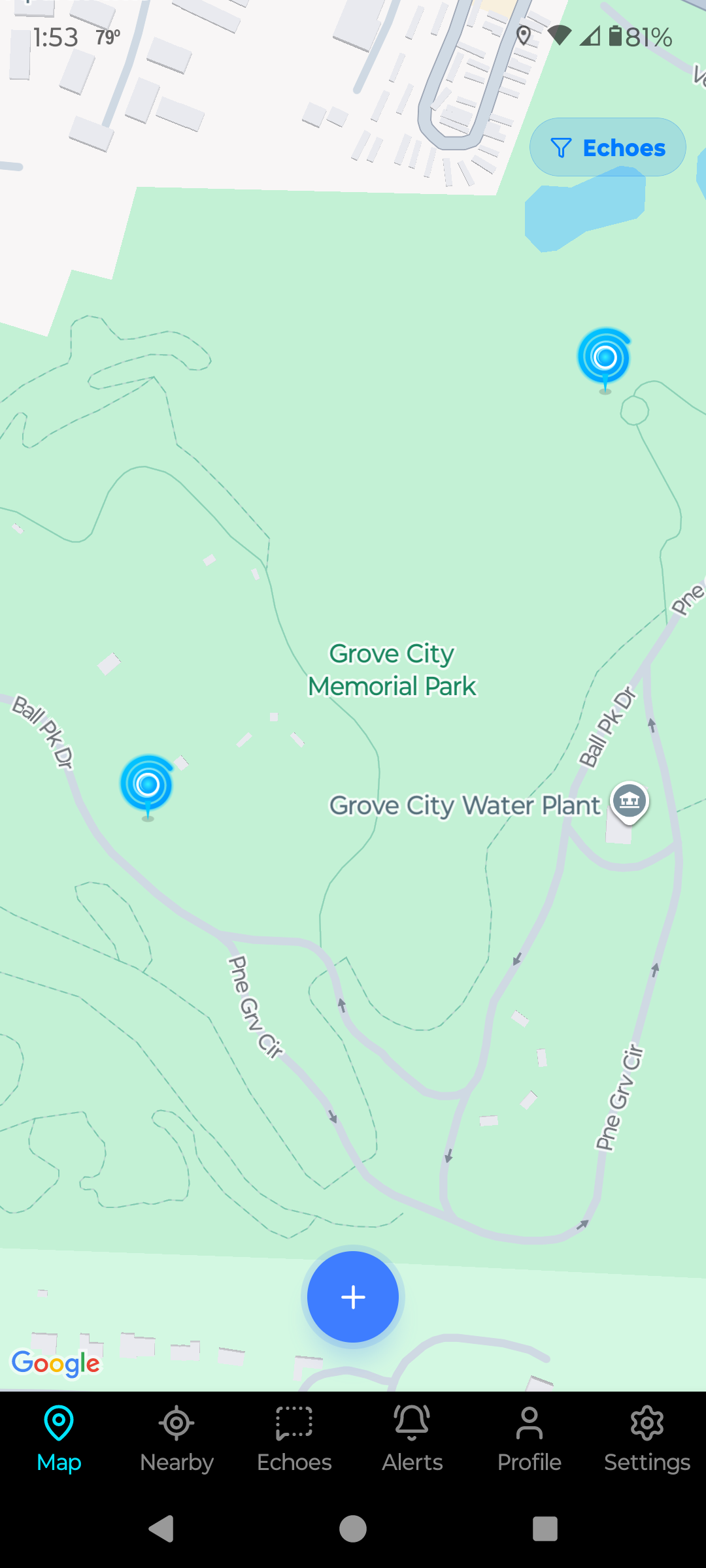 EchoTrail Memorial Park map screen
