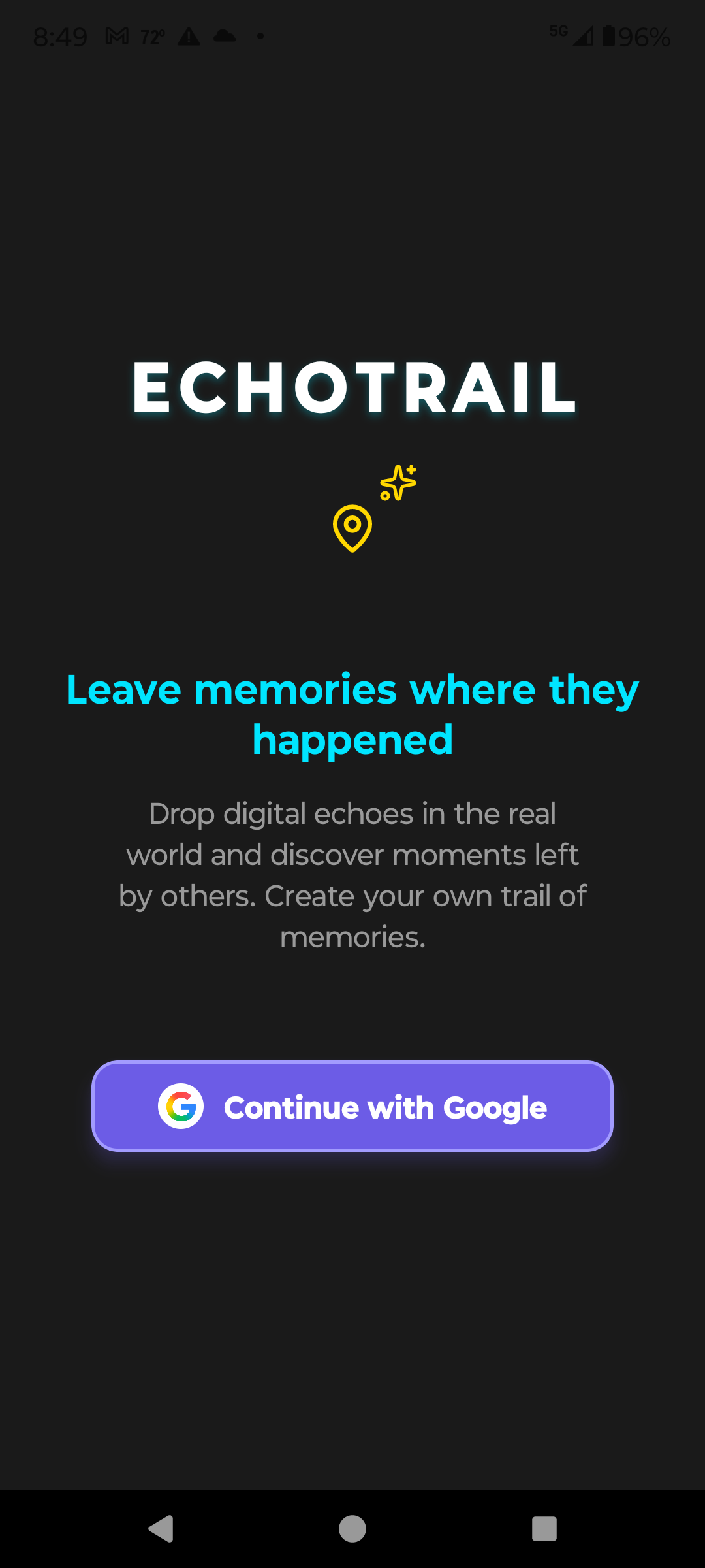 EchoTrail welcome screen